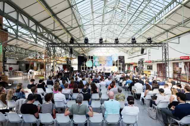 Main hall in Be-Here, spacious event space for conferences with professional lighting.
