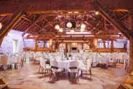 Athena event space with elegant tables, ideal for weddings and corporate gatherings.