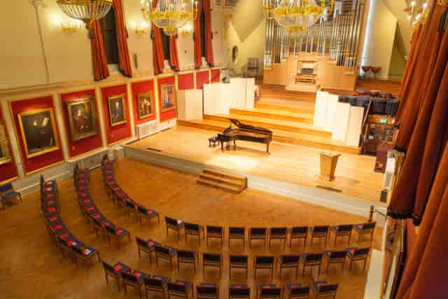 Duke's Hall at Royal Academy of Music, featuring grand piano for concerts and events.