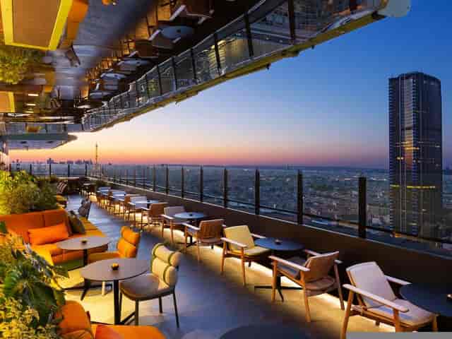 Rooftop venue Green Floor, Paris, with panoramic views for upscale events and receptions.