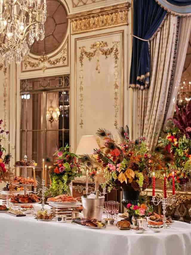 Elegant event space at Salon Pompadour with lush floral centerpieces for upscale gatherings.