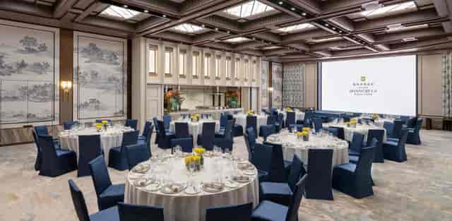 Atrium I & II at Island Shangri-La, elegant dinner setup for corporate events.