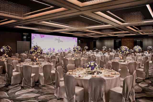 JW Marriott Ballroom in Hong Kong, elegant banquet hall for weddings and corporate events.