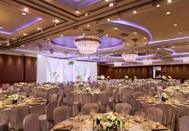 JW Marriott Ballroom in Hong Kong, elegant banquet hall for weddings and corporate events.