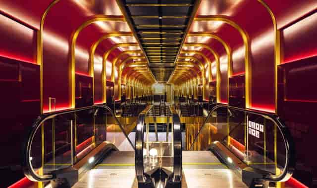 Luxurious Hong Kong Bankers Club terrace with red and gold accents for upscale events.