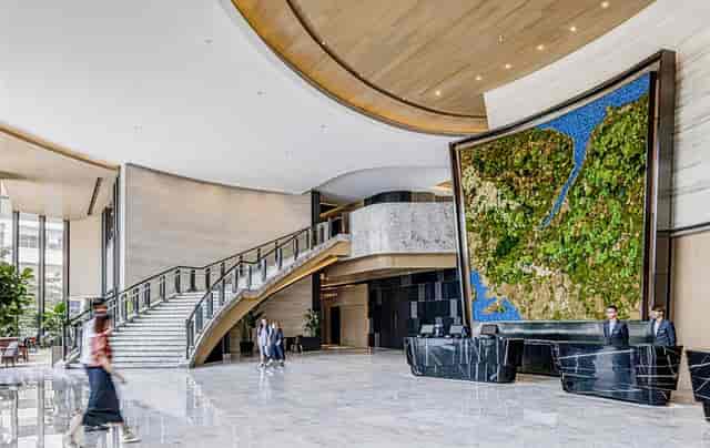 Modern lobby with elegant design for events at ALVA HOTEL BY ROYAL, ideal for conferences.