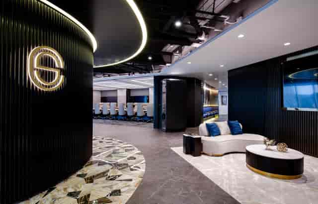 Modern meeting room with elegant lighting for corporate events and upscale gatherings.