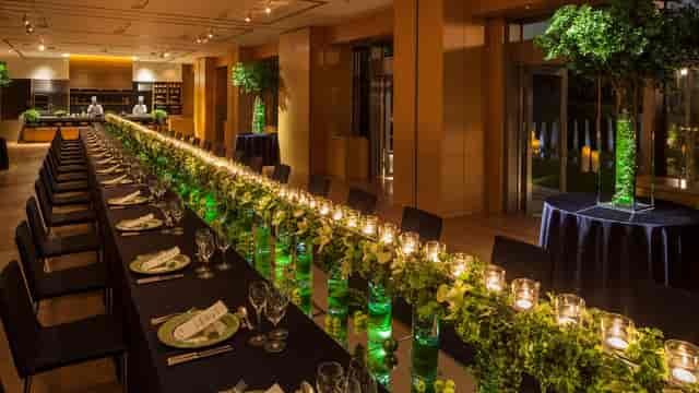 Elegant dining setup in Grand Ballroom East, ideal for corporate dinners and upscale events.