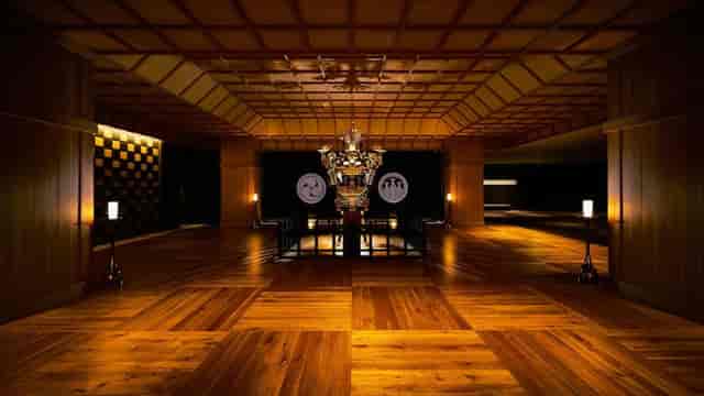 Elegant meeting room with wooden flooring and chandelier at Asakusa View Hotel.