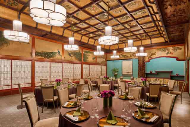 Elegant banquet hall at Hotel Gajoen Tokyo, ideal for upscale events and corporate meetings.