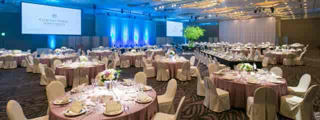 Cerulean Tower Ballroom with elegant tables, perfect for networking and celebratory events.