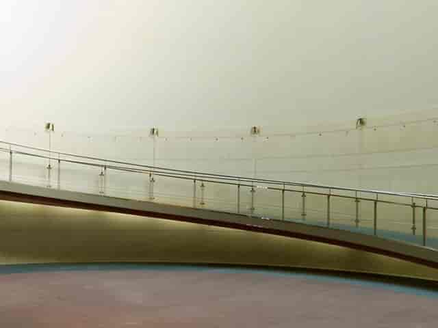 Atrium in Spiral: spacious minimalist venue with gentle ramp for networking events.