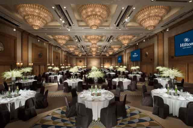 Elegant banquet hall at Hilton Tokyo Odaiba, perfect for corporate events and gala dinners.