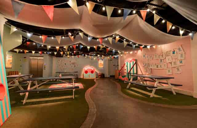 Vibrant Paddington Bear venue with picnic seating for creative workshops and gatherings.
