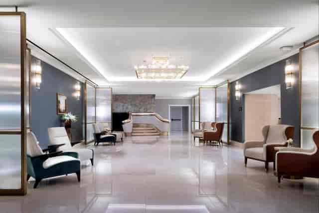 Elegant lobby at The Langham, Boston, ideal for meetings and networking events.