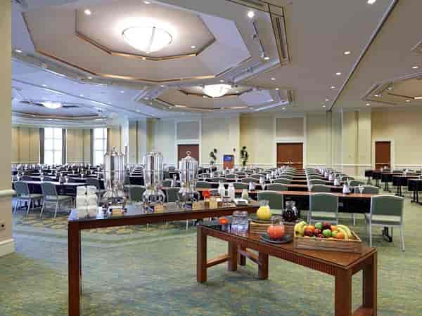 Lighthouse Ballroom conference setup with natural light, ideal for professional events.