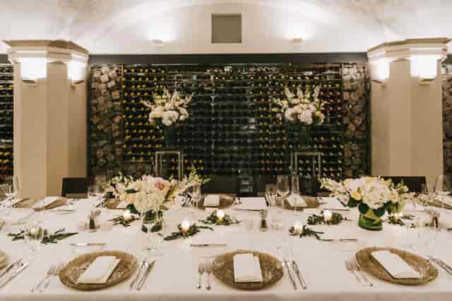 Elegant dining table in The Wine Cellar, perfect for corporate dinners and intimate events.