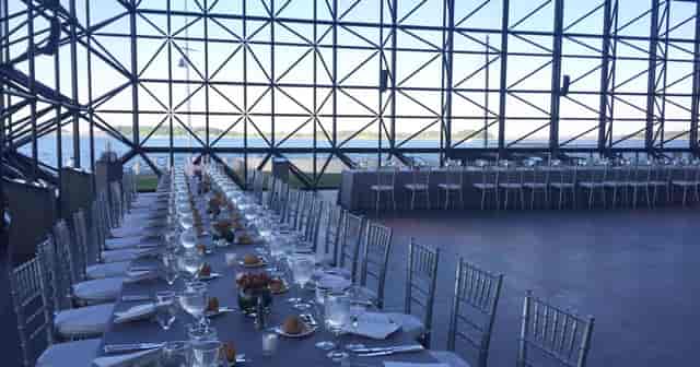 Elegant banquet setup in the Museum Pavilion, perfect for corporate events or weddings.