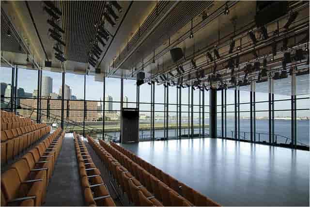 Modern event space with skyline views at Institute of Contemporary Art, Boston.