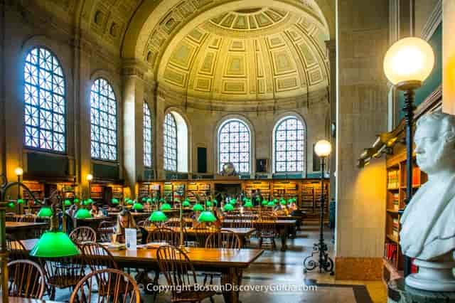 Bates Hall in Boston Public Library: elegant venue with high ceilings for events and meetings.