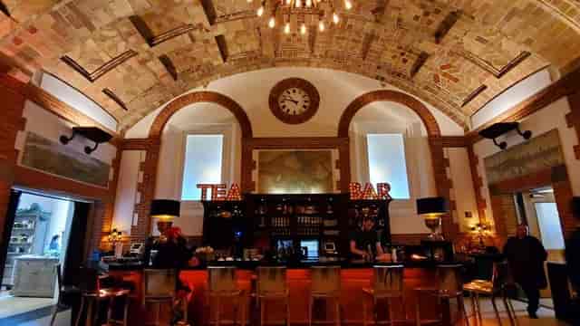Map Room Café bar in Boston Library, elegant decor for networking and casual meetings.
