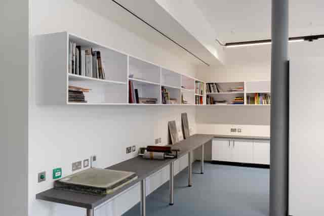 Minimalist meeting space at Edinburgh Printmakers, ideal for workshops and collaboration.