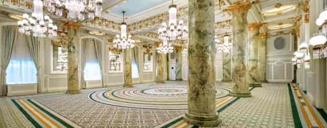 Elegant Willard Room with marble columns, ideal for upscale weddings and events.