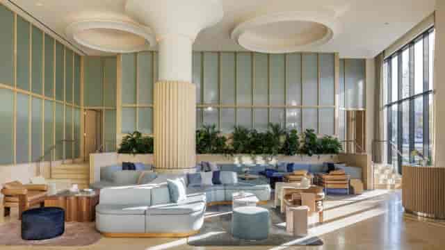 Rooftop Terrace at The Morrow Hotel: modern lounge for networking events with greenery.