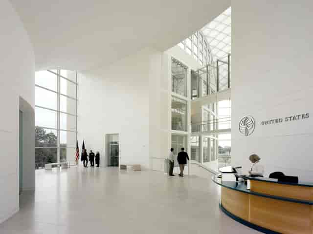 Modern event space lobby at US Institute of Peace, ideal for corporate meetings and gatherings.