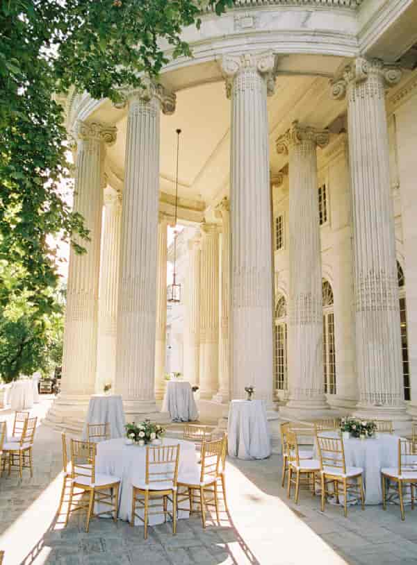 Elegant Portico venue with grand columns, perfect for upscale weddings and receptions.