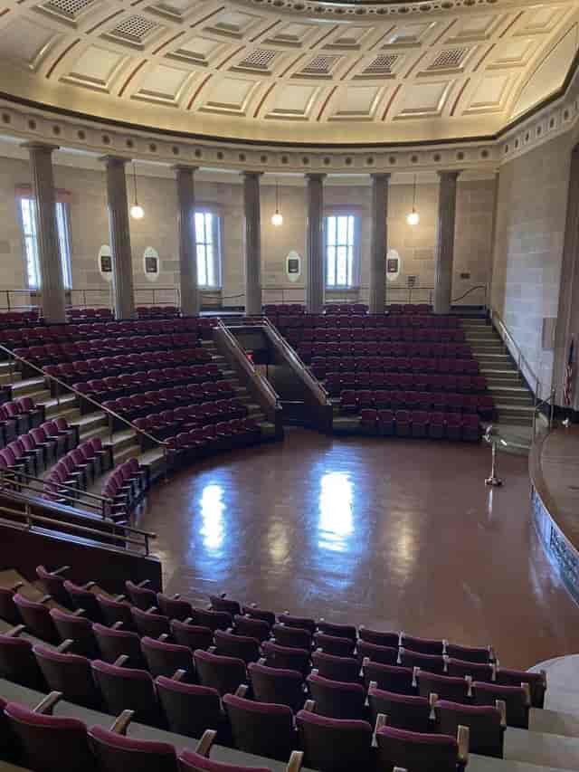 Memorial Theater auditorium with tiered seating, ideal for conferences and presentations.