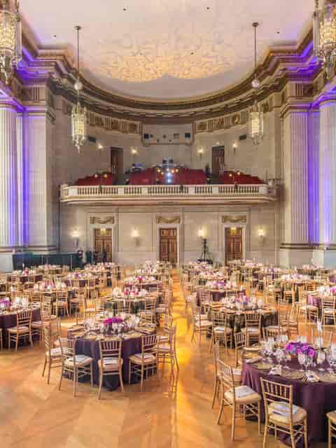 Elegant banquet hall in Andrew W. Mellon Auditorium, perfect for weddings and galas.