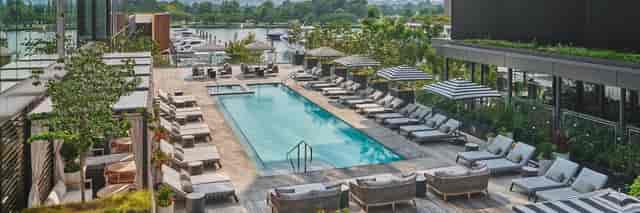 Stylish outdoor pool deck at Pendry DC, ideal for upscale events and summer gatherings.