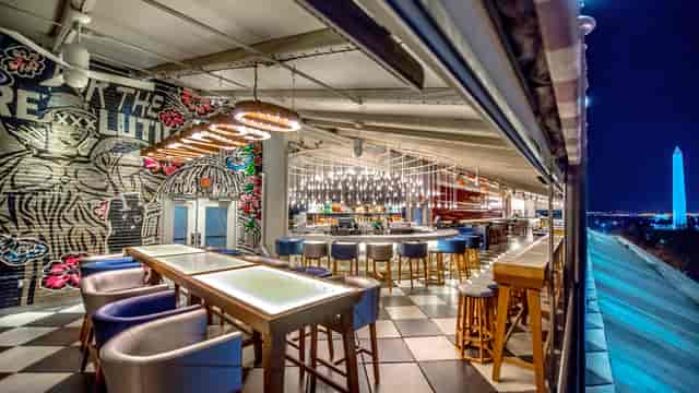 Rooftop Bar at Hotel Washington with stylish decor, ideal for upscale events and receptions.