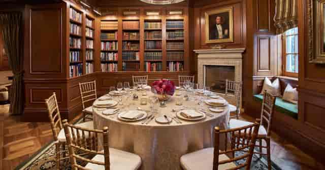 Elegant dining setup at Jefferson Library, ideal for intimate meetings and high-end events.