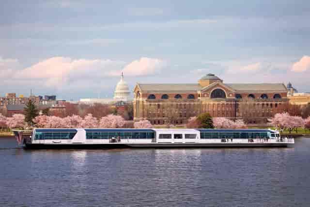 Private boat charter event venue with cherry blossoms in Washington DC.