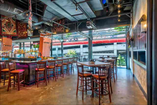 Vibrant Main Bar at Mission Navy Yard, ideal for cocktail receptions and networking events.