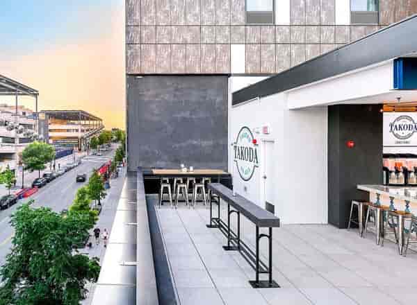 Rooftop Terrace in Mission Navy Yard with modern seating, ideal for events and gatherings.
