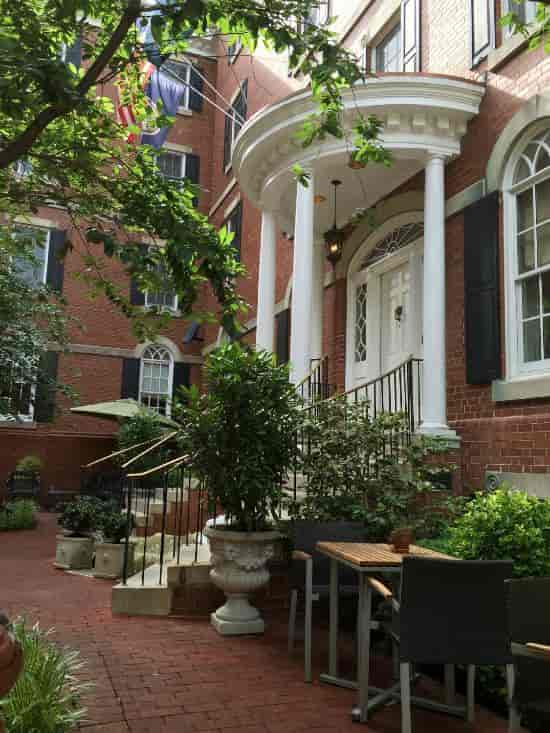 Elegant courtyard entrance at Morrison House, perfect for outdoor receptions and gatherings.
