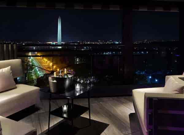 Vue semi-private bar in SPIN with Washington Monument view, ideal for upscale events.