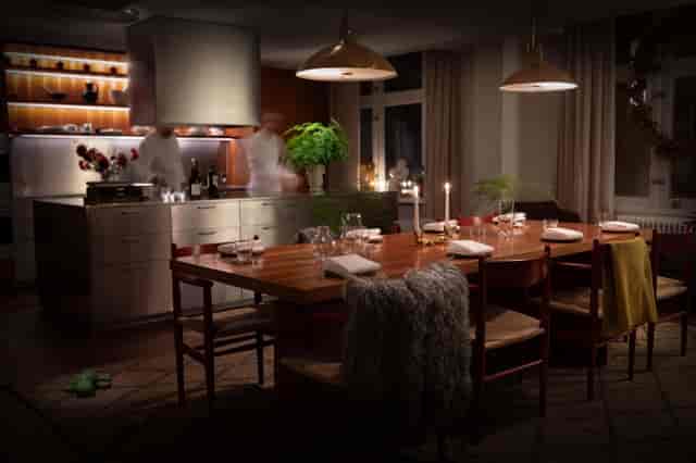 Elegant dining space at Frantzén Group Test Kitchen for private dinners and events.