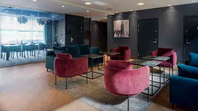 Stylish lounge area for networking at Radisson Blu Royal Viking Hotel, Stockholm.