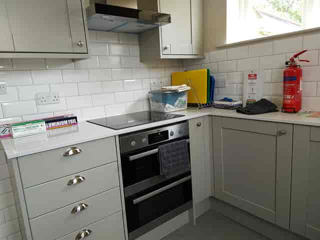 De Lacy Centre kitchen in Bradford Cathedral, modern appliances for event catering.