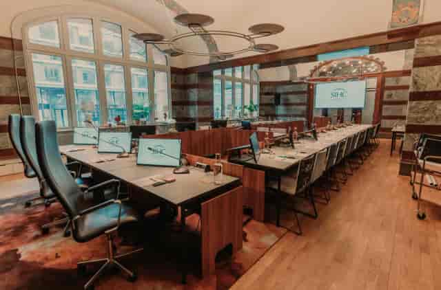 Modern meeting room with sleek furniture at 7A Conference Center for professional events.