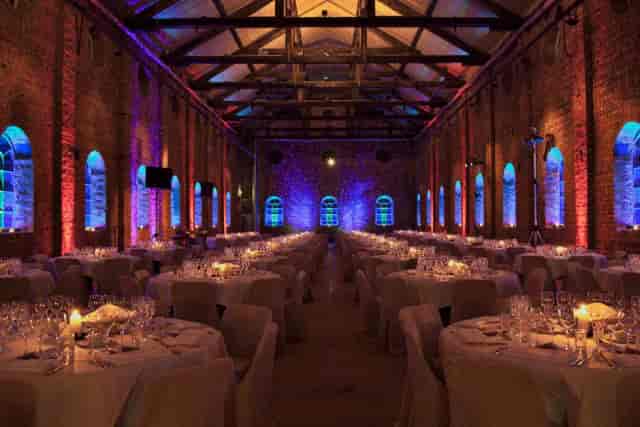 Elegant Stora Salen event space with long tables, ideal for corporate events or weddings.