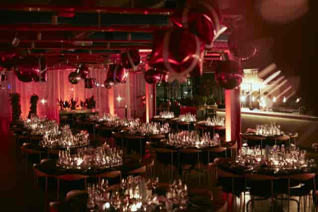 Elegant event space at Café Garnisonen with sparkling glassware for upscale gatherings.