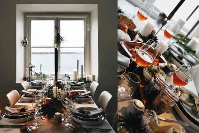 Elegant dining table with coastal view for upscale events in Ekensdal restaurant.