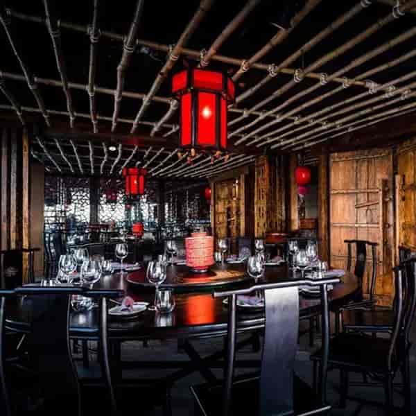 Private dining room in Shanghai Me Restaurant with elegant decor for intimate gatherings.