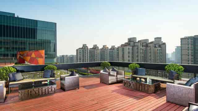 Stylish rooftop terrace at Jumeirah Himalayas Hotel, perfect for upscale events and gatherings.