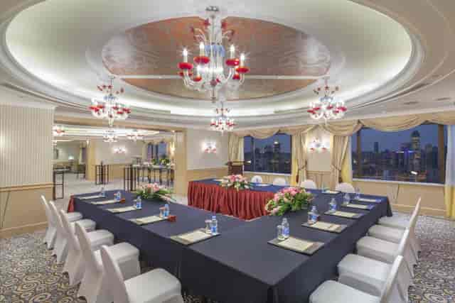 Corporate meeting room at Okura Garden Hotel Shanghai with U-shaped table setup.